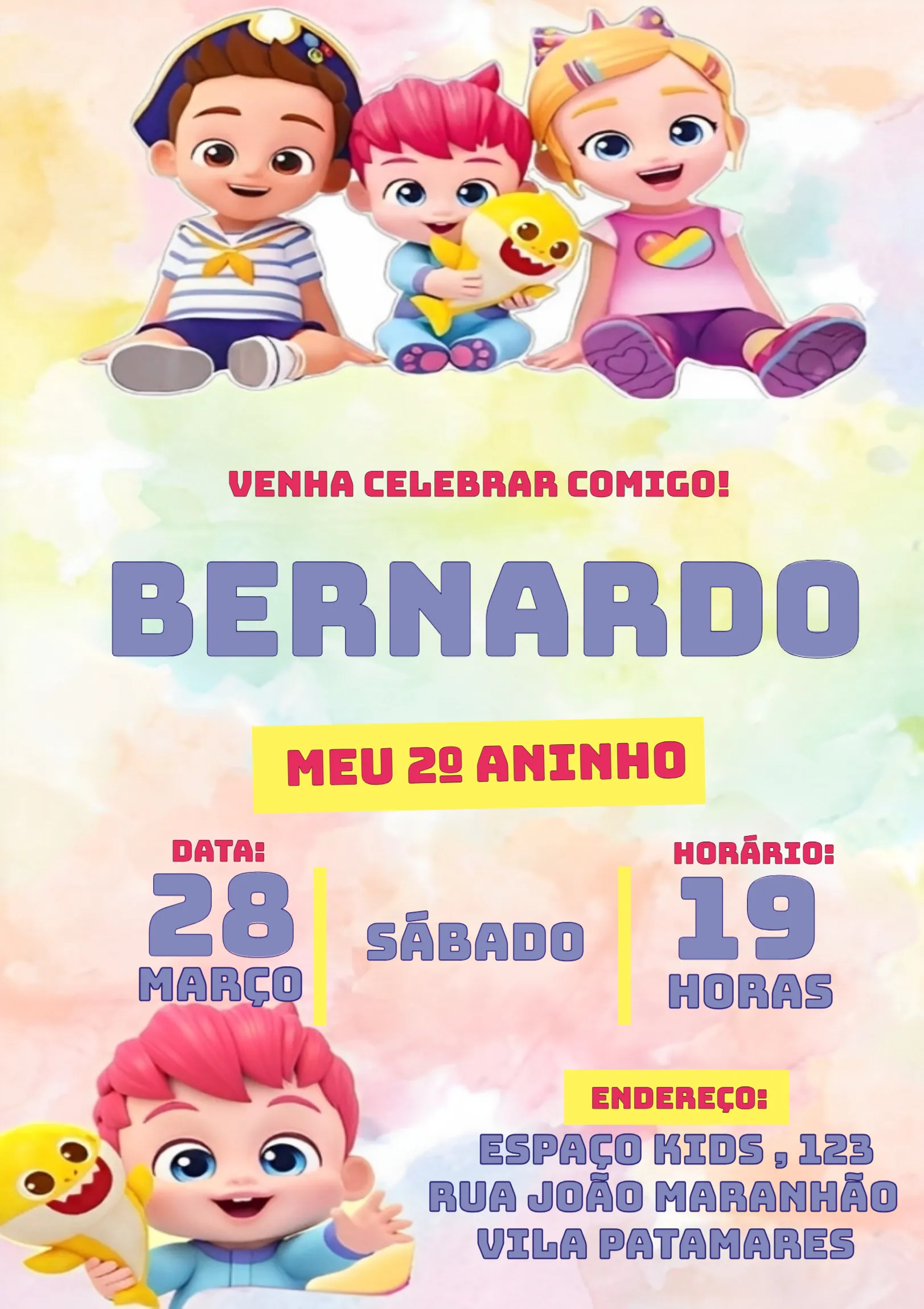 Convite Bebefinn Baby Kids para aniversário infantil
