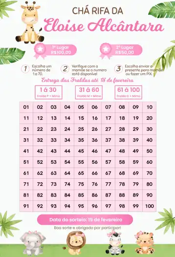 Invitación Jirafa Safari Rosa – tema Té Rifa safari, animales, naturaleza, rosa, infantil