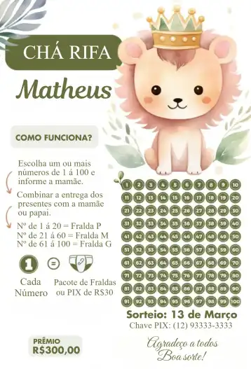 Invitación León verde pequeño rey – tema Té Rifa verde suave, animales, delicado, infantil, moderno