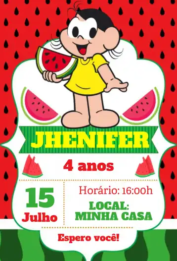 Invitación Magali Comiendo Sandía – tema Cumpleaños Infantil colorido, divertido, infantil, tropical, cartoon, alegre