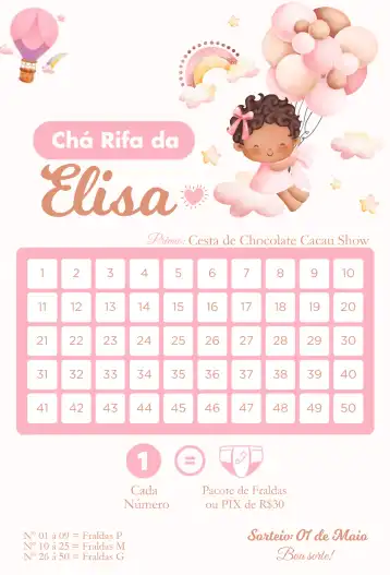 Invitación Niña y Globos – tema Té Rifa colorido, lúdico, animales, naturaleza, globos, suave