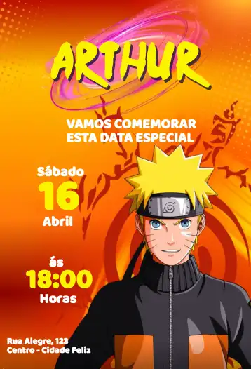 Invitación Sello de Naruto – tema Cumpleaños Infantil colorido, animado, ninja, jovial, aventura, mágico