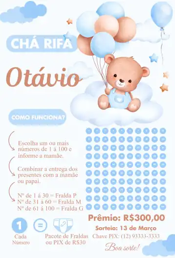 Invitación Oso en las nubes – tema Té Rifa pastel, naturaleza, tierno, ilustración, moderno
