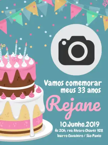 Convite Bolo De Bolhinhas – tema Aniversário colorido, brincalhão, feminino, ilustrações divertidas, bandeirinhas