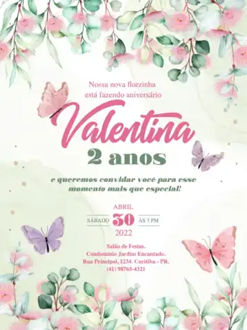 Invitation Digital Enchanted Garden Delicate Butterflies – Kids' Birthday Party theme floral, watercolor, delicate, playful, pastel, natural