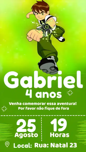 Convite Ben 10 Bolo – tema Aniversário Infantil colorido, divertido, moderno, temático, jovial
