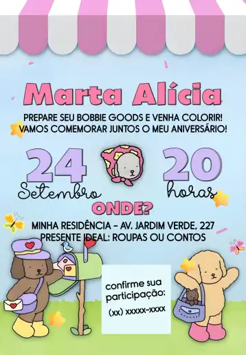 Invitation Bobbie Goods Teddy Bear – Kids' Birthday Party theme cozy, animal, colorful, garden, kids, floral