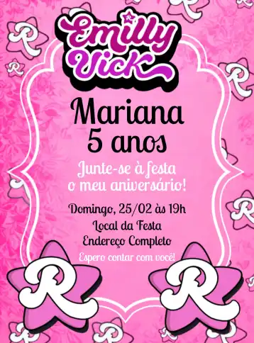 Invitación Emilly Vick Youtuber – tema Cumpleaños Infantil rosa, moderno, divertido, colorido, jovem, temático