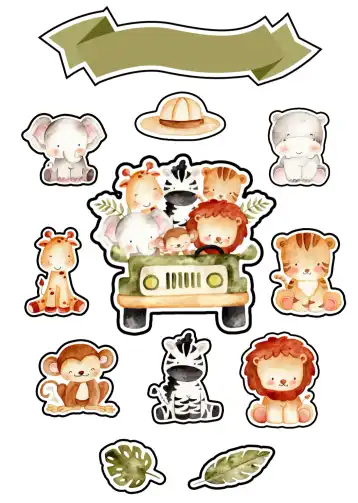 Invitation Colorful Safari Cake Topper – Cake topper theme colorful, safari-themed, tropical-themed, fun-filled, child-friendly, animal-themed