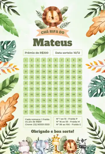 Convite Leão Safari editável e personalizável