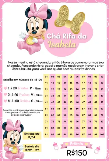 Convite Minnie Pijama Rosa editável e personalizável