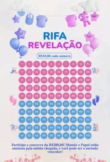 Invitación Rifa de revelación editable y personalizable