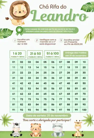 Convite Safari Animais Leão editável e personalizável