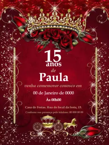 Convite 15 Anos Com Lista De Presentes Festa editável e personalizável