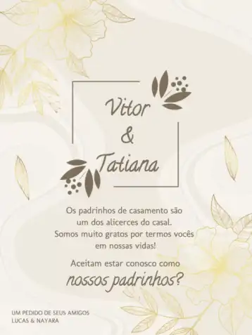 Convite Para Padrinhos De Casamento Dourado Claro editável e personalizável