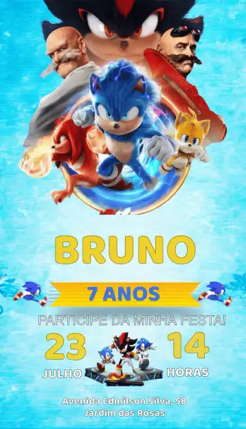 Convite Sonic Knukes editável e personalizável