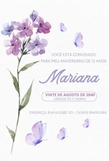 Convite Floral lilás editável e personalizável