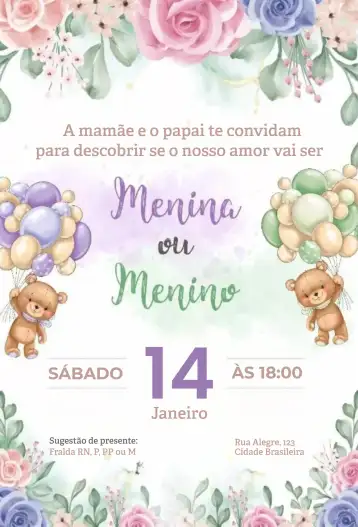 Convite Menino ou menina editável e personalizável