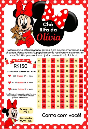 Convite Minnie Vermelha editável e personalizável