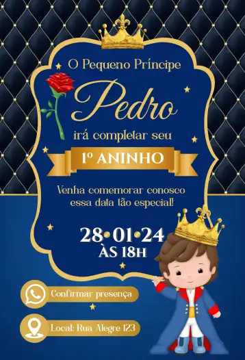 Invitación Príncipe Azul Real editable y personalizable