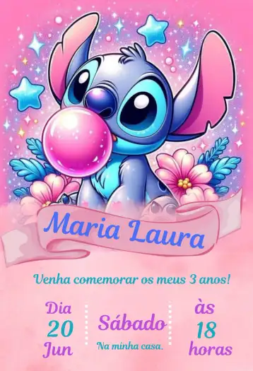 Convite Stitch  editável e personalizável