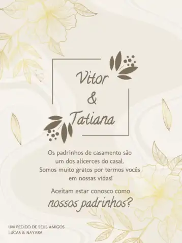 Convite Para Padrinhos De Casamento Dourado Claro editável e personalizável