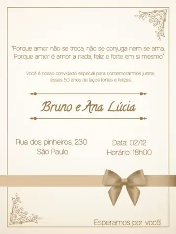Convite Bodas Ouro Comemoração editável e personalizável