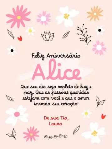 Invite Delicate Floral Pink Happy Birthday Message Card editable and customizable