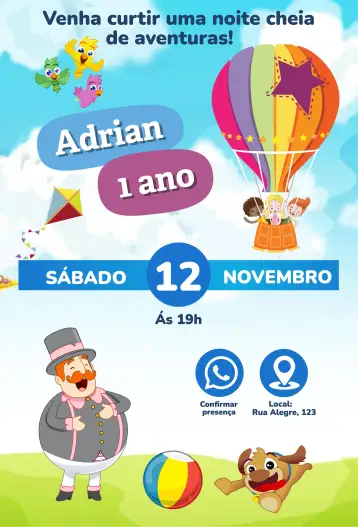 Convite Mundo Bita para cumpleaños infantil – tema cumpleaños infantil (colorido, moderno, divertido, lúdico, infantil)