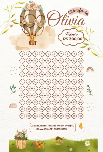 Convite Ursinho no balão para chá de rifa para bebês ou revelações. – tema chá rifa (pastel, lúdico, infantil, delicado, brincalhão)