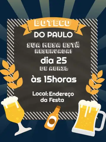 Convite Boteco Beer para birthday in pub style – tema birthday (vintage, modern, casual, colorful, bohemian)