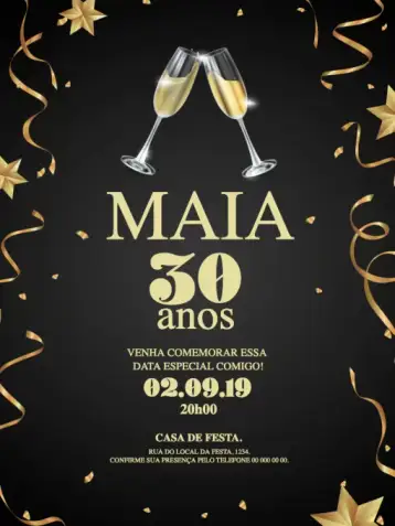 Convite Brindis Champagne Fiesta para cumpleaños – tema cumpleaños (dorado, elegante, glamoroso, festivo, moderno)