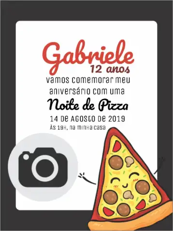 Convite Pizza Online para aniversário com tema de pizza. – tema aniversário (moderno, descontraído, divertido, minimalista, colorido)