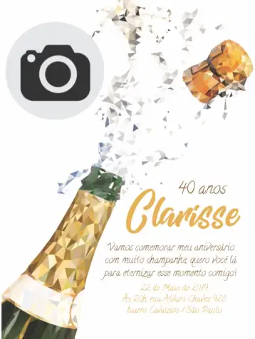 Convite Champanhe Chique para aniversário – tema aniversário (elegante, delicado, moderno, dourado, festivo, chique)