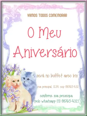 Convite Beige Editable Cats para children's birthday – tema kids' birthday party (flowery, subtle, playful, beige, Youthful, feminine)