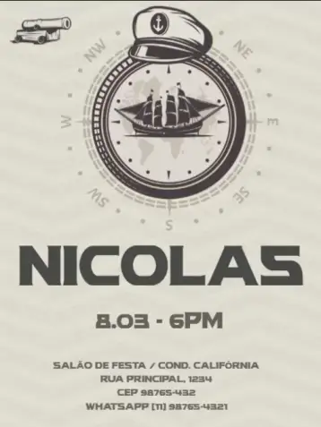 Convite From Child Sailor para child's birthday with a pirate theme. – tema kids' birthday party (pirate, naval, adventure, children's, marine, colorful)