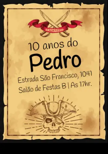 Convite Pirate Map Party para children's birthday with a pirate theme. – tema kids' birthday party (pirate, adventure, ships, maps, black and yellow, children's)