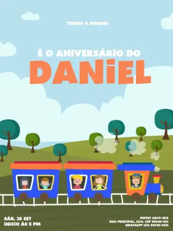 Convite Boys' Train Birthday Invitation para children's birthday – tema kids' birthday party (playful, colorful, childlike, fun, modern)
