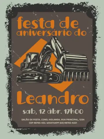 Convite Trator Grunge Verde para aniversário infantil com tema de trator. – tema aniversário infantil (grunge, masculino, verde escuro, rural, aventura, moderno)
