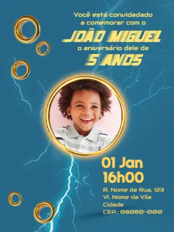 Convite Infantil Sonico E Raios Jogos para aniversário infantil com tema de jogos. – tema aniversário infantil (estilo moderno, cores vibrantes, elementos gráficos de jogos, tema de aventura, design divertido)