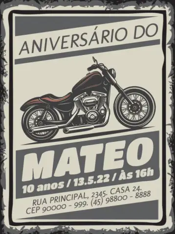 Convite Motorcycle Party para kids birthday – tema kids' birthday party (vintage, adventure, motorcycle, colorful, fun, themed)