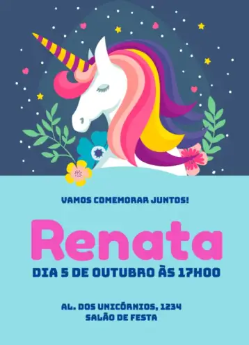 Convite Whatsapp para children's birthday. – tema kids' birthday party (colorful, magical, fantasy, childish, fun, floral)