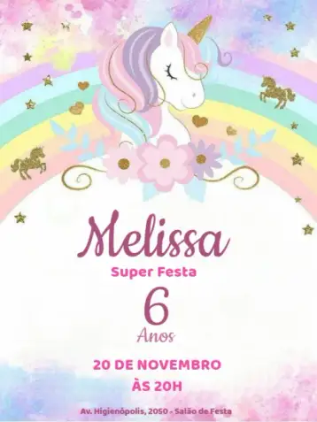 Convite Unicornio Durmiendo Niña Para Editar Rosa para cumpleaños infantil – tema cumpleaños infantil (rosa, mágico, fantasía, colorido, lúdico, infantil)