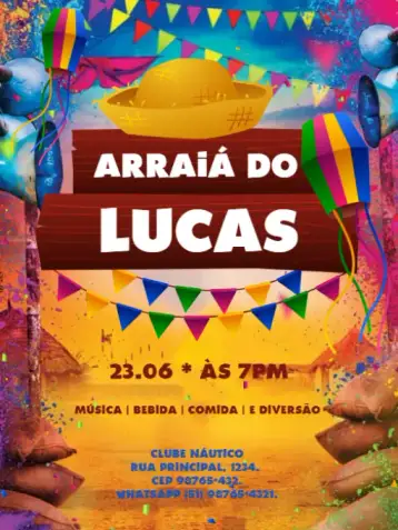 Convite Light Colorful Country Party para children's birthday – tema kids' birthday party (colorful, June-themed, light, festive, cheerful)