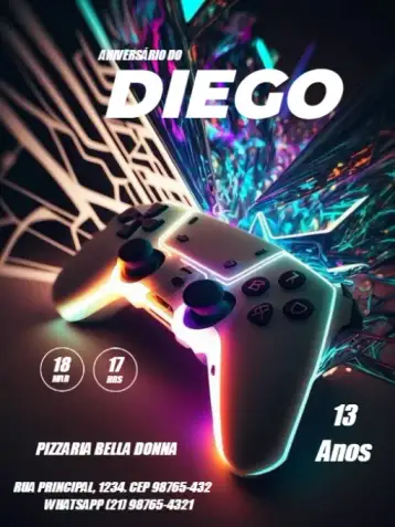 Convite Video Game Fire para children's birthday – tema kids' birthday party (modern, gamer, red, fun, games, dynamic)