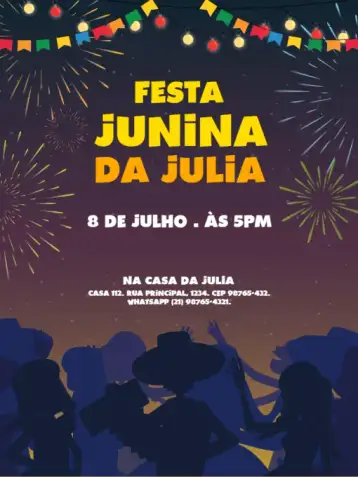 Convite Festa Junina Noite Estrela para children's birthday with a june party theme. – tema kids' birthday party (nighttime, colorful, vibrant, traditional, festive)