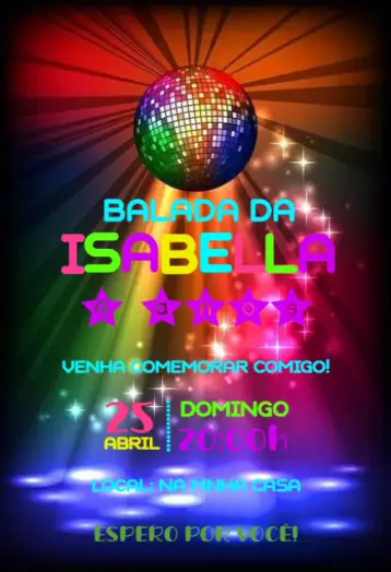 Convite Balada Para Editar Boate para aniversario infantil con tema de balada neon. – tema cumpleaños infantil (neón, colorido, moderno, divertido, festivo, juvenil)