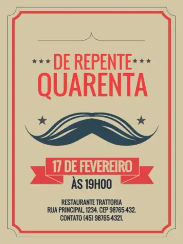 Convite Repente 40 Vintage Red para children's birthday – tema kids' birthday party (vintage, red, classic, elegant, masculine and feminine)