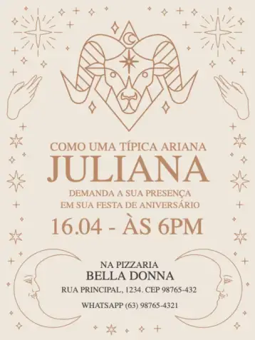 Convite Aries Star Signs para children's birthday – tema kids' birthday party (mystical, delicate, clear, beige, stars, zodiac)