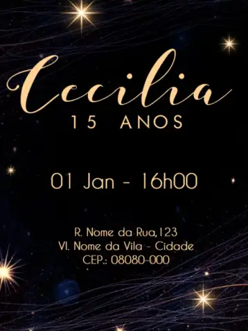 Convite Virtual 15 Años - Estrellas Estelar para cumpleaños infantil – tema cumpleaños infantil (estelar, celestial, mágico, brilhante, delicado, infantil)